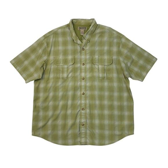 Duluth Trading Shirt Mens XL Extra Large Artichoke Green White Plaid Button Down - Picture 1 of 10
